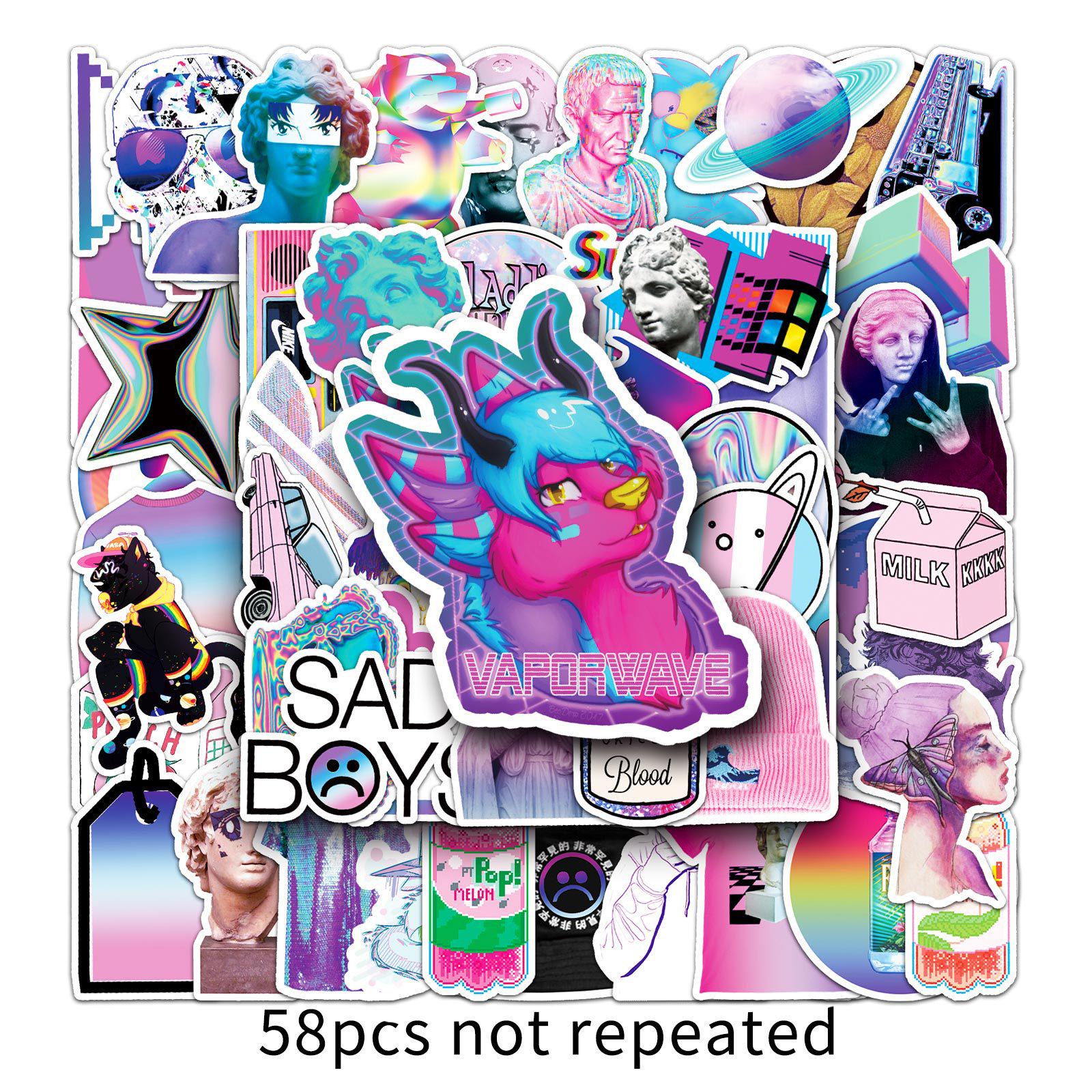 

58 Waterproof Cartoon Vaporwave Graffiti Stickers for Suitcases, Phones, Computers, Skateboards, and Cars