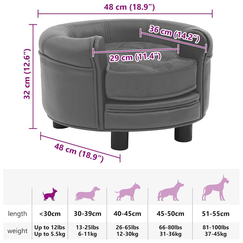 Pet Sofa Gray 48x48x32 Cm Plush and Faux Leather