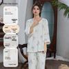 Damen-Bambus-Baumwoll-Pyjama - Neunärmeliges Set im chinesischen Stil für Frühling/Sommer