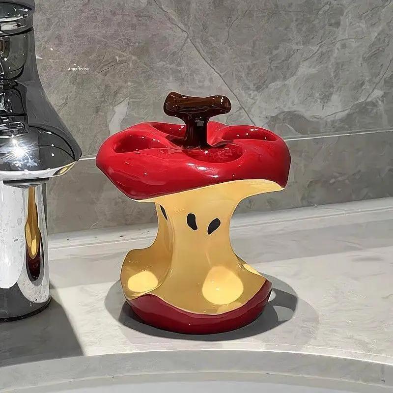 Ceramic Apple Core Toothbrush Holder Stand, Modern Bathroom Organizer with 3/4 Slots for Electric Toothbrushes Countertop Decor