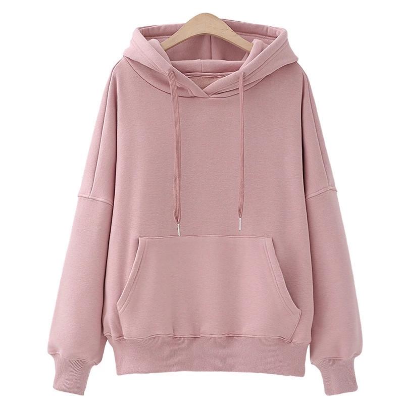 Women's Korean Style Solid Color Hoodie - Autumn, Loose Fit, Versatile, Simple, Plus Velvet