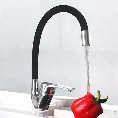 Torneira Flexível Giratória 360° Tubo de Silicone Torneira de Cozinha Monocomando Pia Misturadora de Água Quente e Fria Montada no Deck