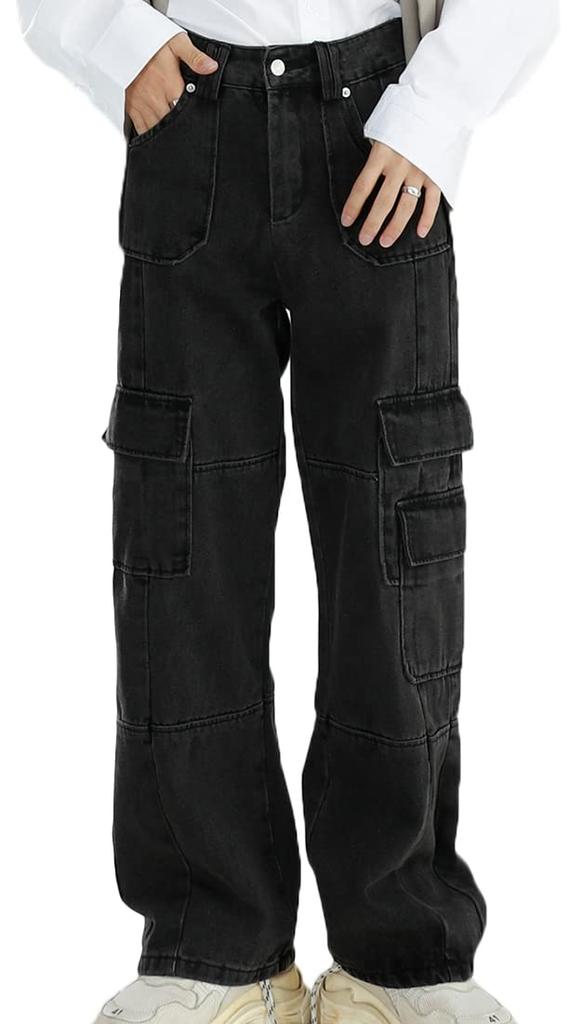 Laquest Cargo Pants in Black Denim Men's Wide-Leg (Size L)