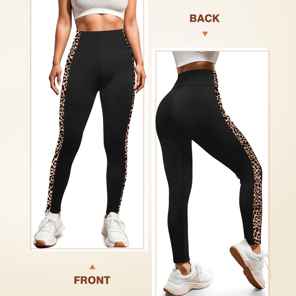 Side Leopard Print Fitness Yoga Pants Elastic Sports Cycling Casual Cropped Leggings