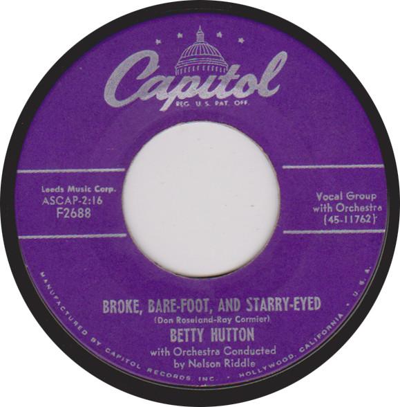 7inch Record BETTY HUTTON  Broke BareFoot And StarryEyed  F2688 CAPITOL  Japan Jazz Used