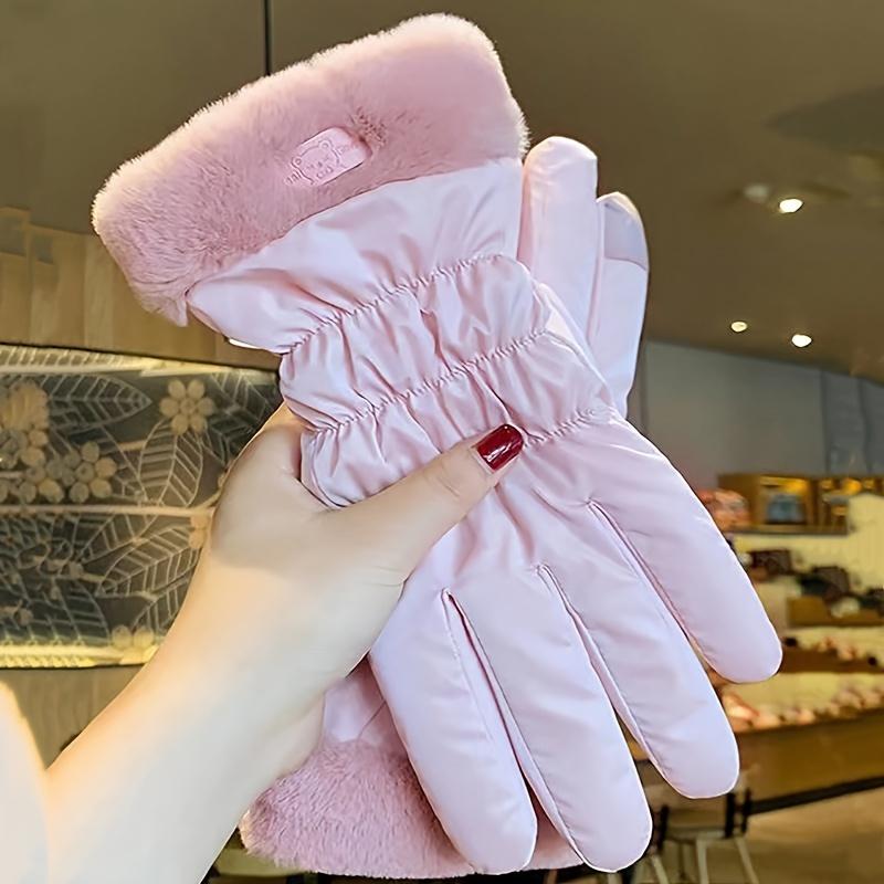 1 pair Women's Winter Thickened Plush Touchscreen Warm Riding Mountain Skiing Windproof Motorcycle Gloves, Thickened