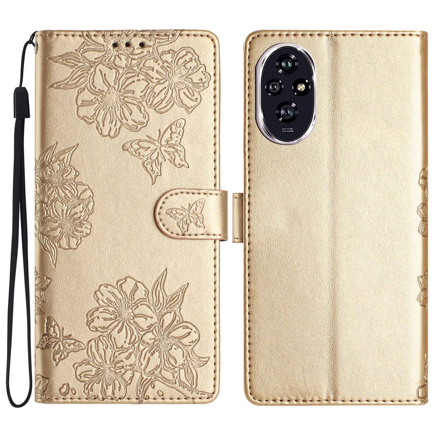 

For Honor 200 Pro 5G Case Butterfly Flower Drop-Proof PU Leather Wallet Phone Cover A