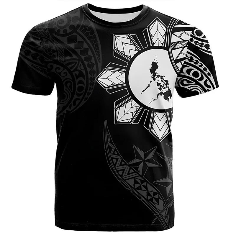 The Philippines Flag Men's T-shirt 3D Printed Philippine National Emblem Tops Short Sleeve O-Neck Oversized Sportswear T Shirts