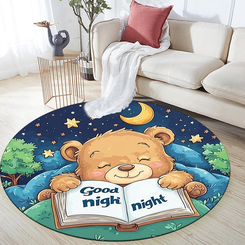 Teddy Bear Reading Book Round Area Rug,Carpet Rug for Living Room Bedroom Sofa Playroom Decor,Non-slip Floor Mat