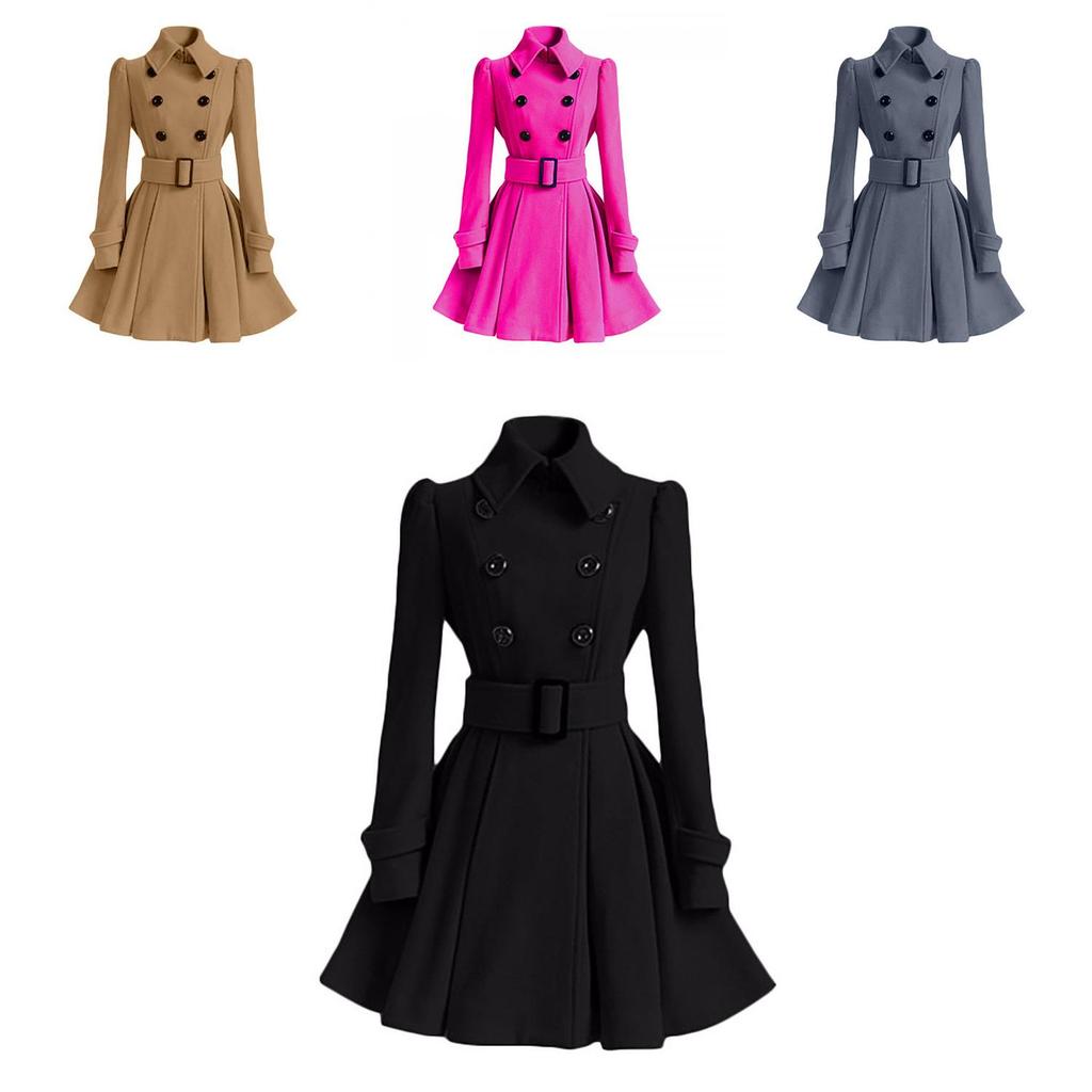 Elegant Winter Women Double Breasted Trench Coat With Swing Dress Design