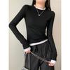 Design Sense Tricouri cu mânecă lungă slim fit două piese false pentru femei, toamnă gât rotund pulover versatil