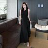 French Style Sleeveless Knit Midi Dress Women Slim Fit A-Line Skirt With Wavy Texture Elegant Cool Chic Outfit