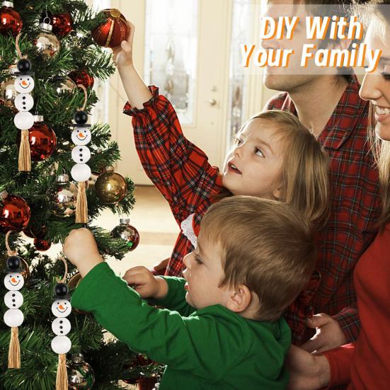 

30 комплектов деревянных бусин, набор для снеговика, сделай сам, рождественский снеговик, украшение из бусин, праздничный снеговик, набор для нанизывания бусин для детей и взрослых, рождественский декор 30PCS