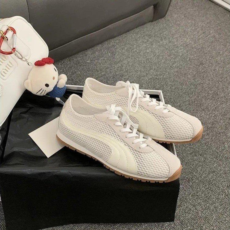 Red Dexun Single Shoes Women's 2025 New Retro Versatile Forrest Gump German Training Shoes Women's Summer Mesh Breathable Flat-bottom Sports