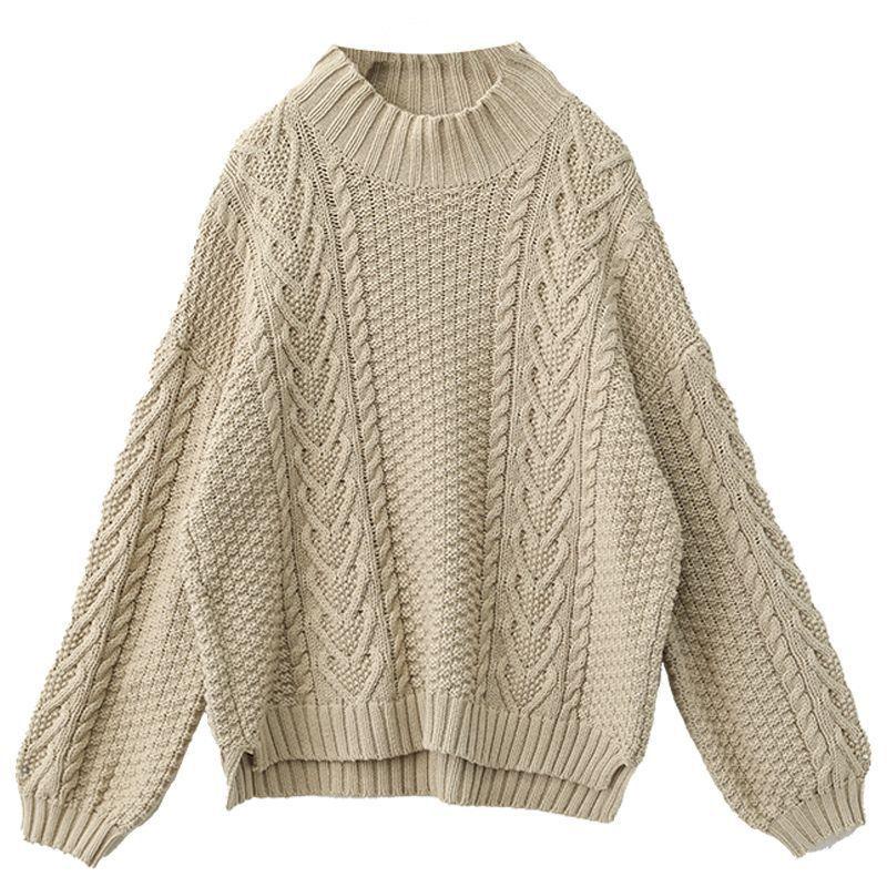 Women's Autumn and Winter Sweater Sweater Blouse Loose Half High Collar Fried Dough Twists Inside and Outside Wear Bottoming Shirt