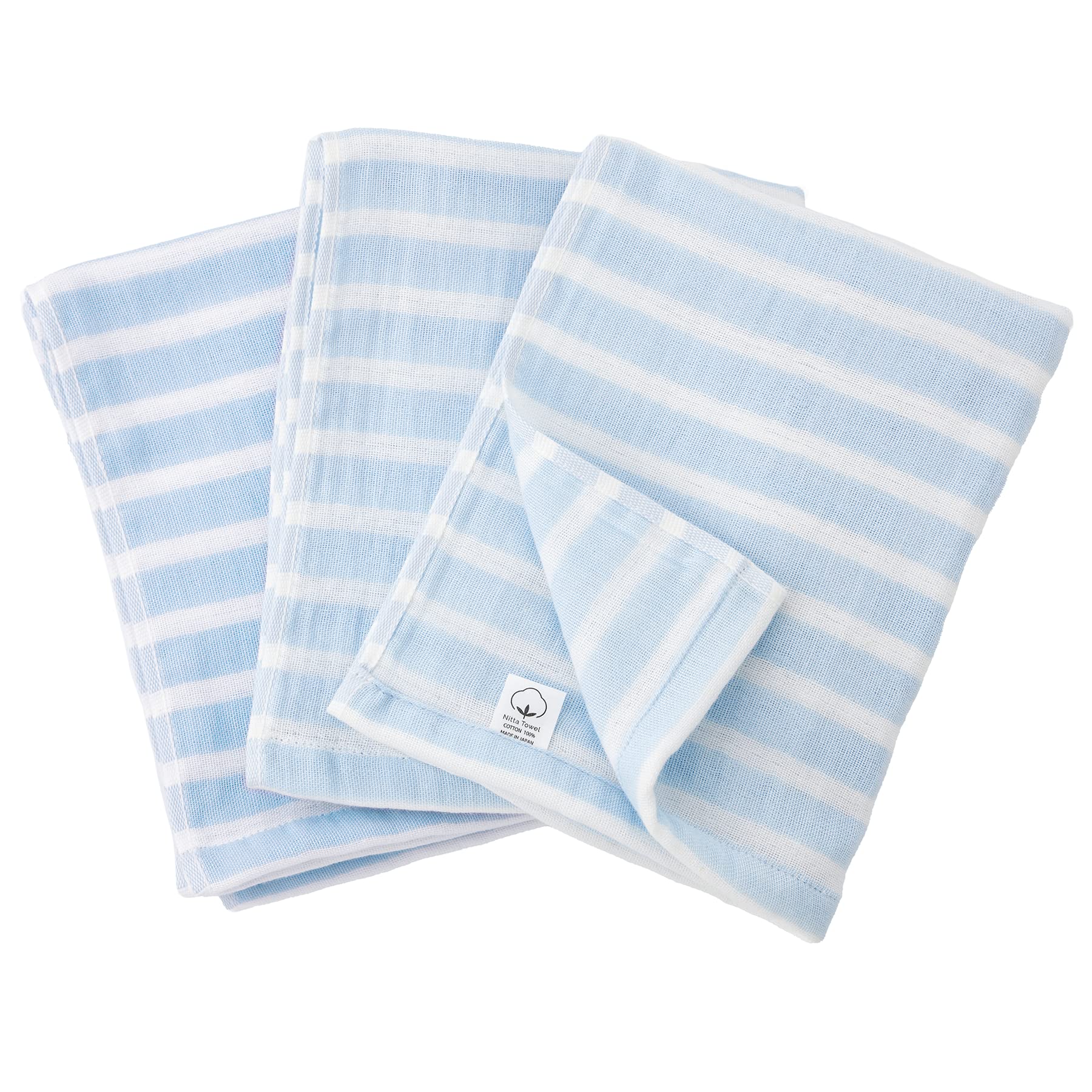 

Mukotowel Gauze Border Face Senshu Made in Set of Ice Blue Double-Ply Towel, Towel, Thin, Japan, Quick-Drying, 3,