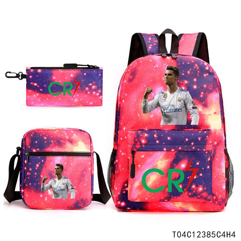 Luo Qixing Three-Piece Schoolbag, Male And Female Students Leisure Bag, Printed Large-Capacity Outdoor Backpack