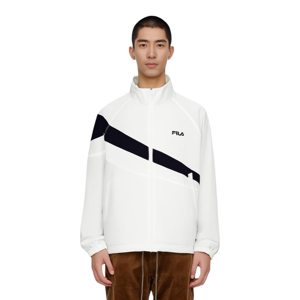 Fila Casual Color Block Retro Stand Collar Loose Versatile Jacket Men Jacket Cloud-Mushroom-White F71M429707F-WT