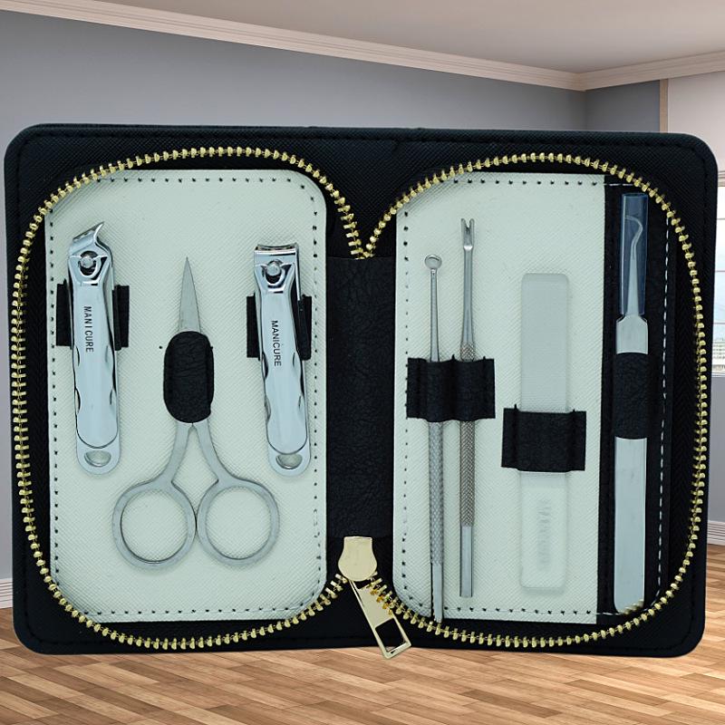 Premium Nail Clippers Manicure Set: Pliers, Cuticle Fork, File, Scissors, Care Tools