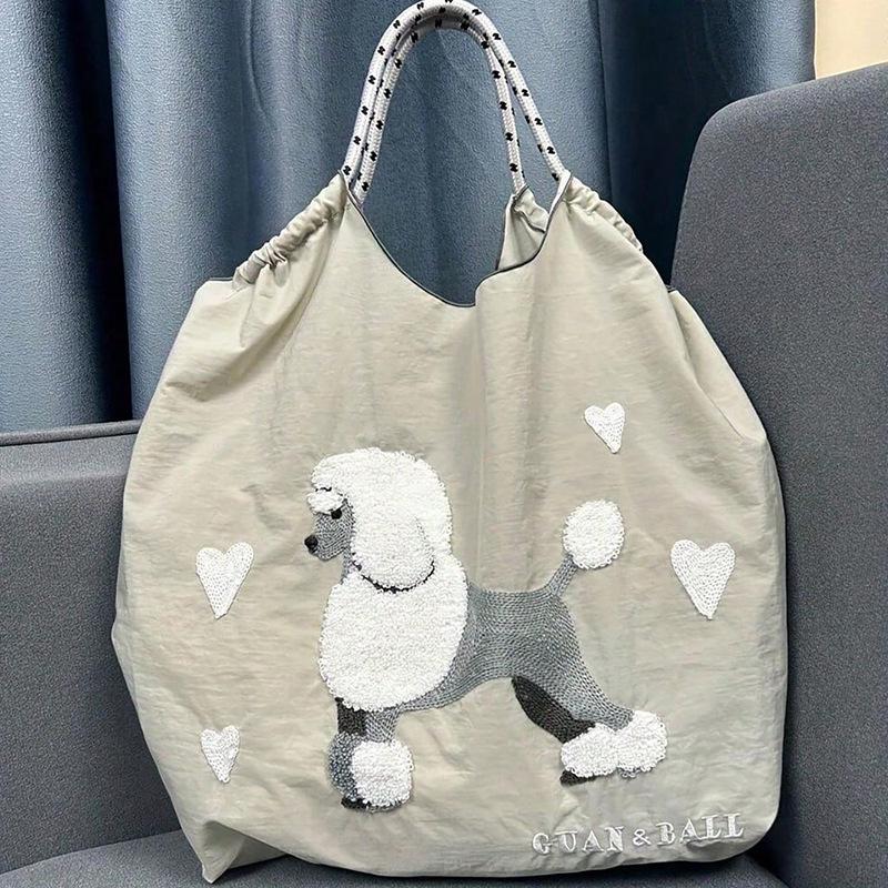 Bolso Tote y Bandolera de Lona con Bordado de Chenilla de Dibujos Animados Bonitos de Gran Capacidad - Ecológico, Perfecto para Salidas y Compras
