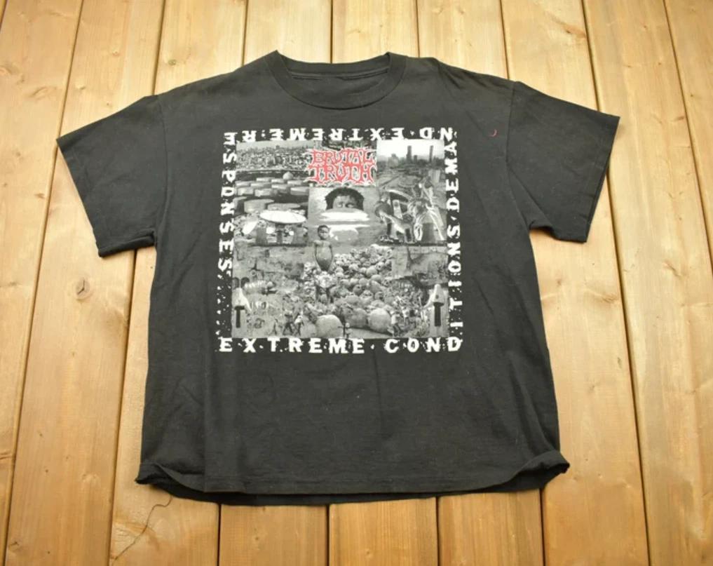 Vintage 1992 Brutal Truth Metal Band Tee - Album Graphic - 90s - Streetwear Fash 2XL