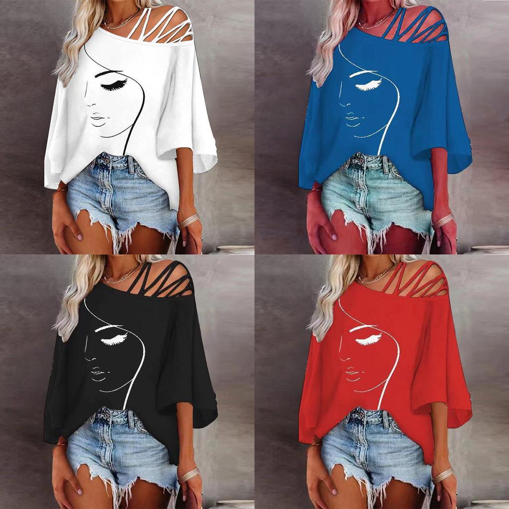 Cotton Summer Loose Fit Printed T Shirt With Batwing Sleeves For Casual Wear