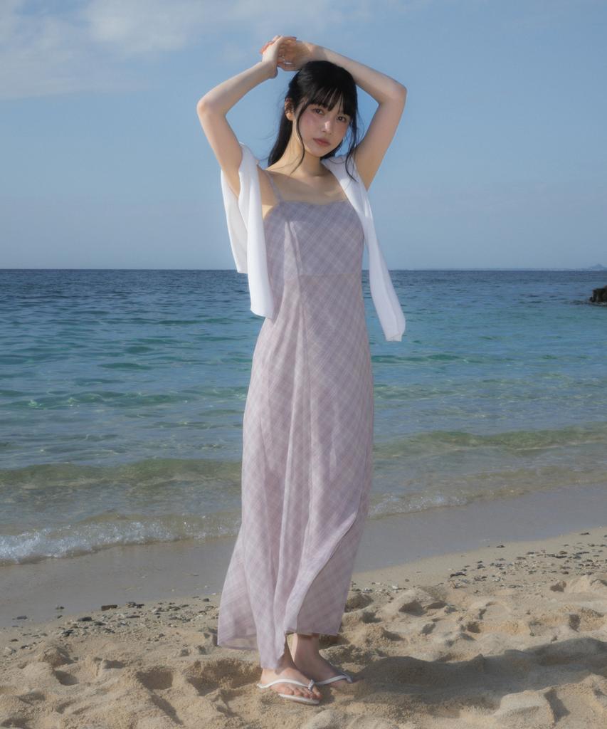 Rose Franz Sheer Grace Slim Long Dress [Pink]