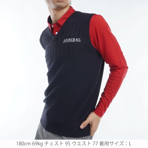 Admiral Golf ADMA471 Herren Zopfmuster V-Ausschnitt Strickweste, Marineblau