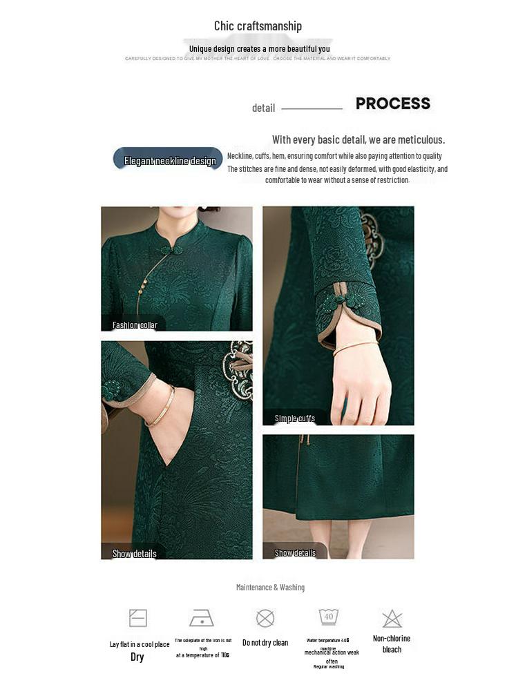 2024 Spring & Autumn Middle-Aged Women's Chinese Cheongsam Dress - Elegant Evening and Casual Style