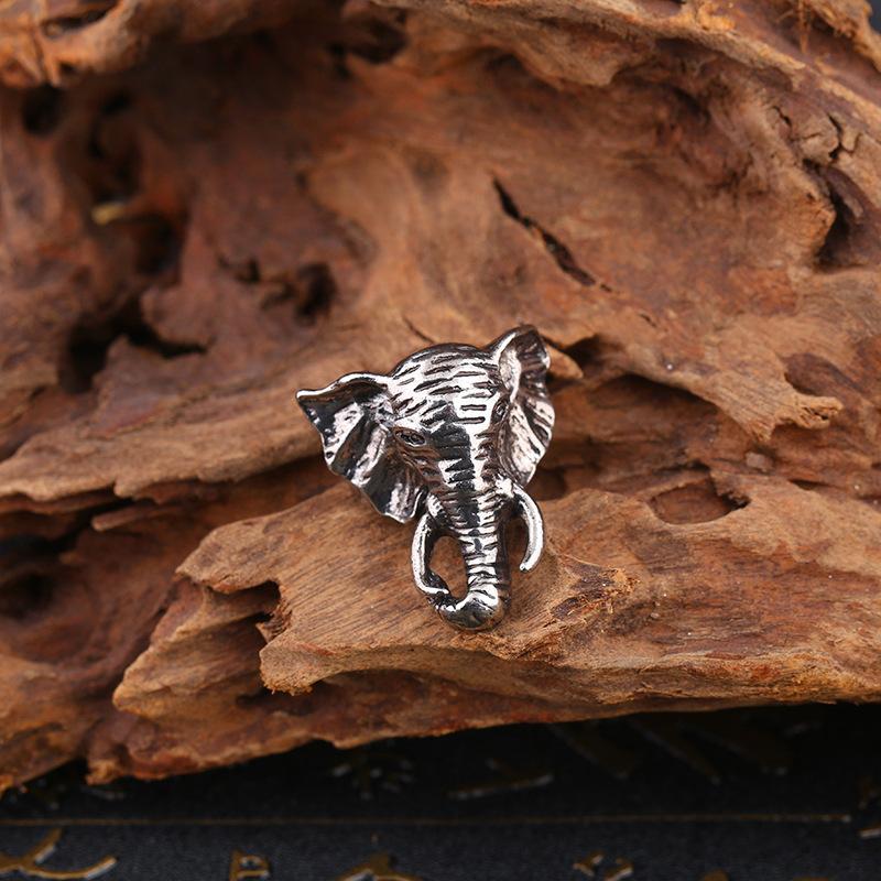 Retro Elephant Large Ring For Men Silver Color Street Punk Gothic Adjustable Ring Handmade  Biker Accessories Man Gift