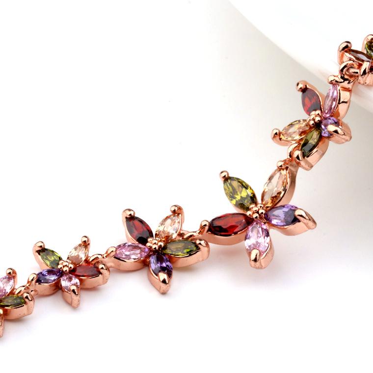 Flower Necklace Copper Inlaid Colorful Zircon Necklace Snake Bone Chain