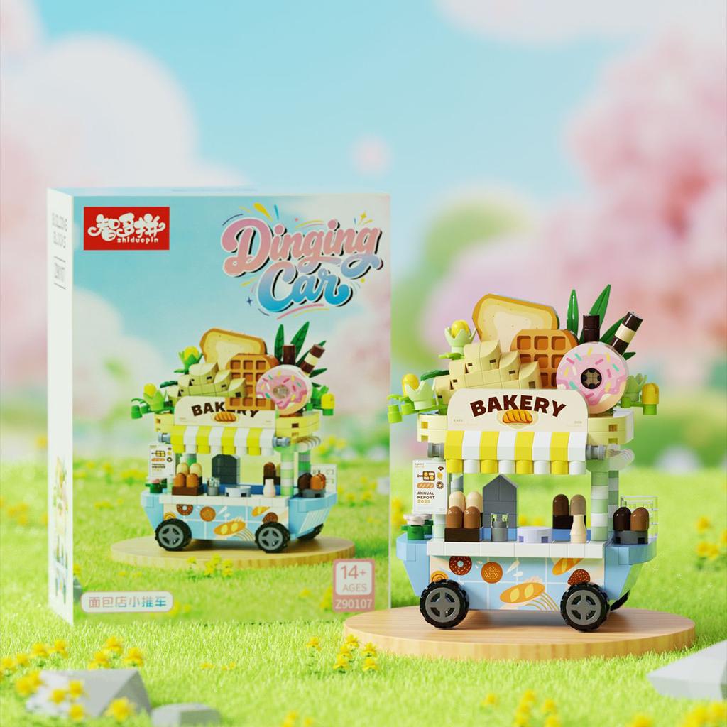 Mini Creative Street Food Cart Model Building Block Set Holiday Gift Display Cabinet Puzzle Toy For Adults And Kids