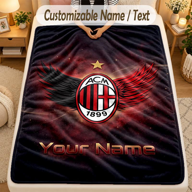 Flannel BlanketAC Milan Custom Name Text Personalized Soft Warm Throw Blanket Home Decor Gift