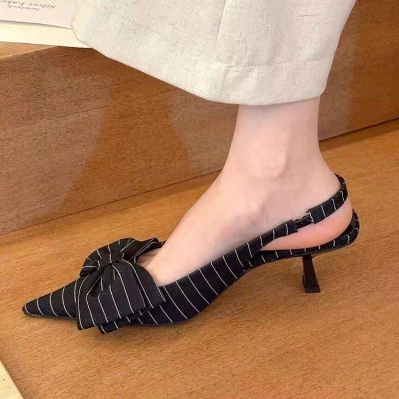 

Fashion Fine Heeled Sandals Women s Fashion Pointy Shallow Mouth Butterfly Knot Fabric Set Foot Anti-slip and Wear Heel Shoes 35 чёрный