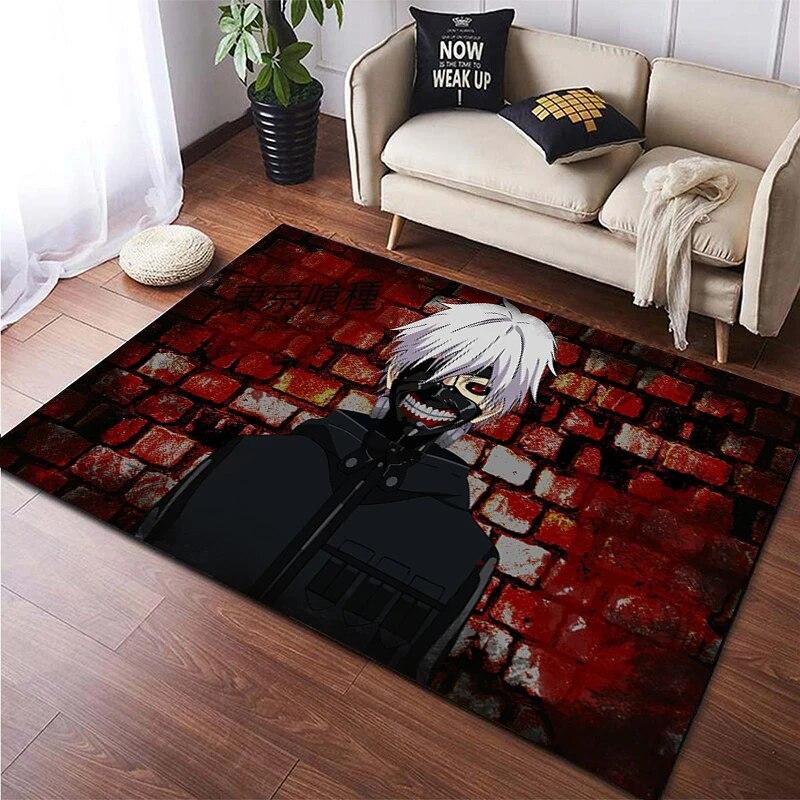 Hot Anime Tokyo Ghoul 3D-gedruckter Teppich für Wohnzimmer, rutschfester Teppich, Schlafzimmer, Nachttisch, moderne Heimdekoration, Boden, Yoga-Matte