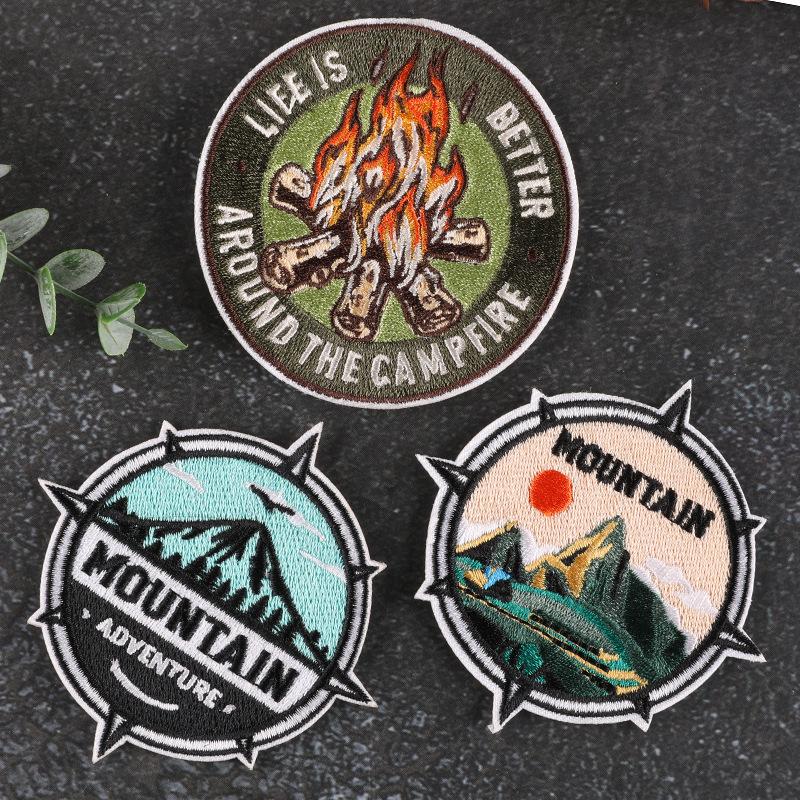 Embroidery Logo Round Badge Camping Travel Series Outdoor Armband Clothing Accessories Patch Sticker Embroidery Cloth Sticker