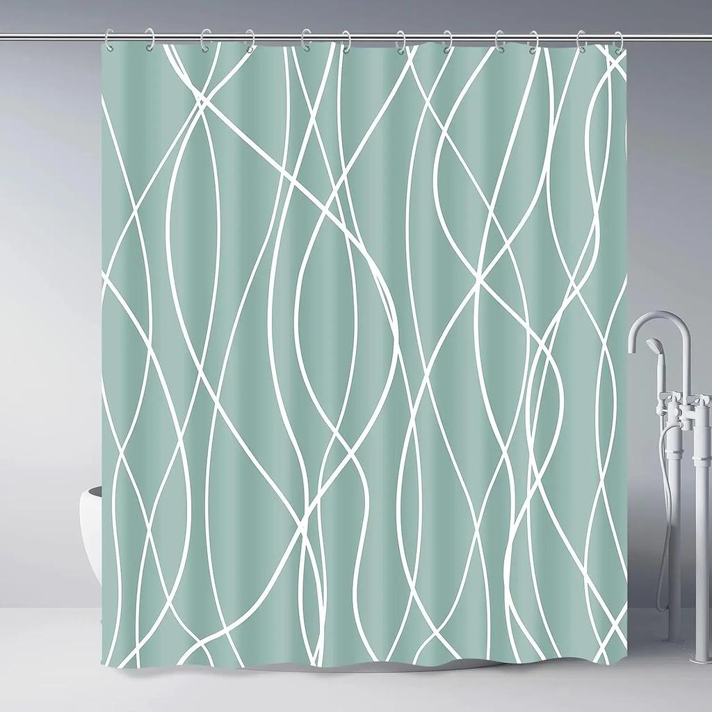 Unframed Modern Black and White Striped Corrugated Fabric Bathroom Shower Curtain,  Gradient Stripe, Bathroom Decorative Shower