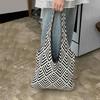 Fashion Geometric Contrast Color Handmade Knitted Handbag Women Minimalist Knot Shoulder Bag