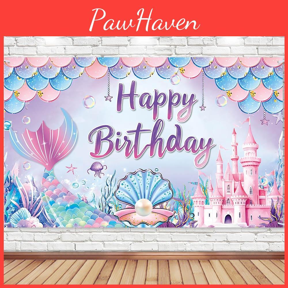 Tecido de Fundo para Festa de Aniversário de Sereia Para Decoração de Eventos Infantis