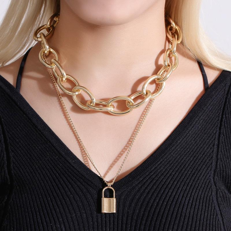 Punk style metal personality chain necklace cold wind double lock necklace neck chain 2025 popular jewelry wholesale