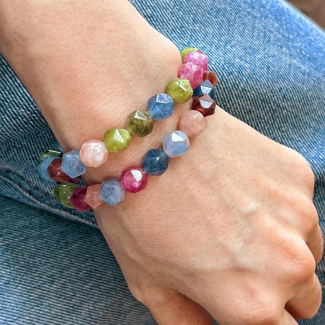 Summer Dopamine Tourmaline Mixed Color Natural Quartzite Jade Bracelet Bracelet, Niche Design Sense