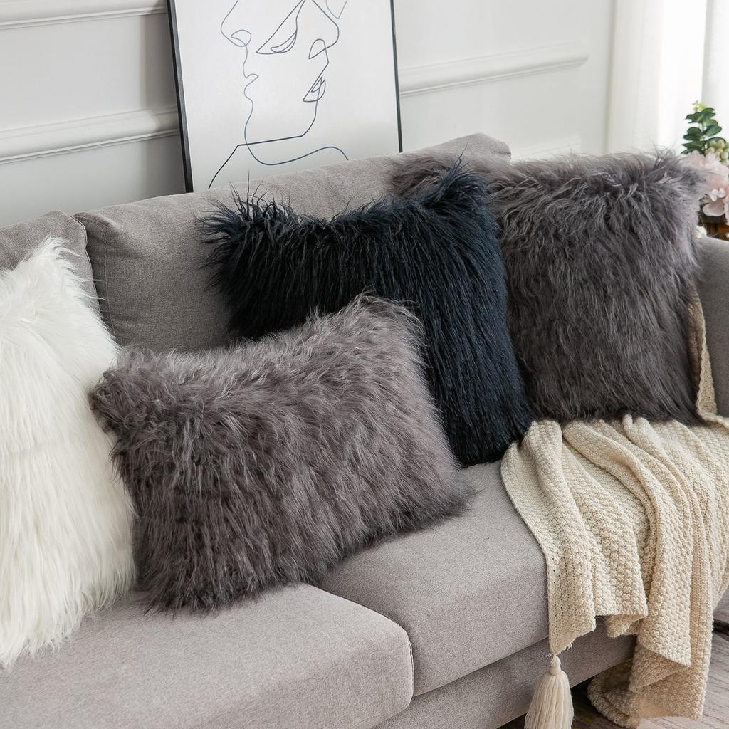 45/50cm Cushion Cover Modern Simple Soft Fluffy Pure White Plush Pillow Home Cushion Artificial Imitation Wool Pillow Cover