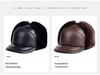 Men's Genuine Leather Winter Hat - Lei Feng Style with Ear Protection, Warm Cotton Lining for Middle-Aged and Elderly