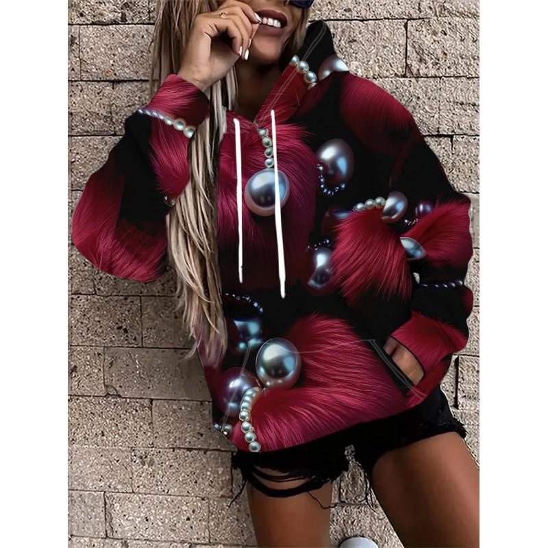 Womens Oversized Hooded Sweatshirt With Botanical Cartoon Print Loose Fit Comfortable Casual Top 2025