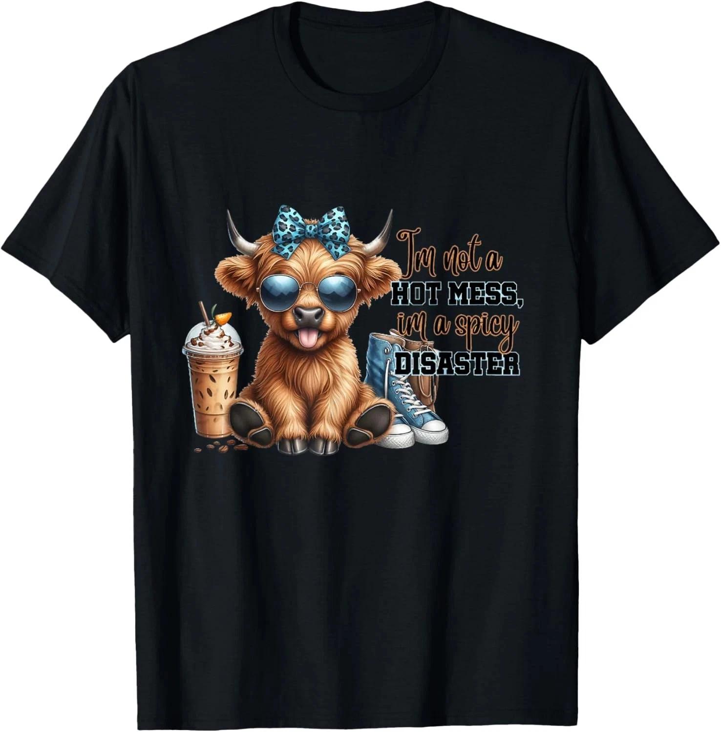 Women s Cute Highland Cow I m Not A Mess Funny Positive Cow T-Shirt XL