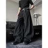 American high street vibe wind-breasted black straight jeans men's summer design wide-leg pants scimitar pants