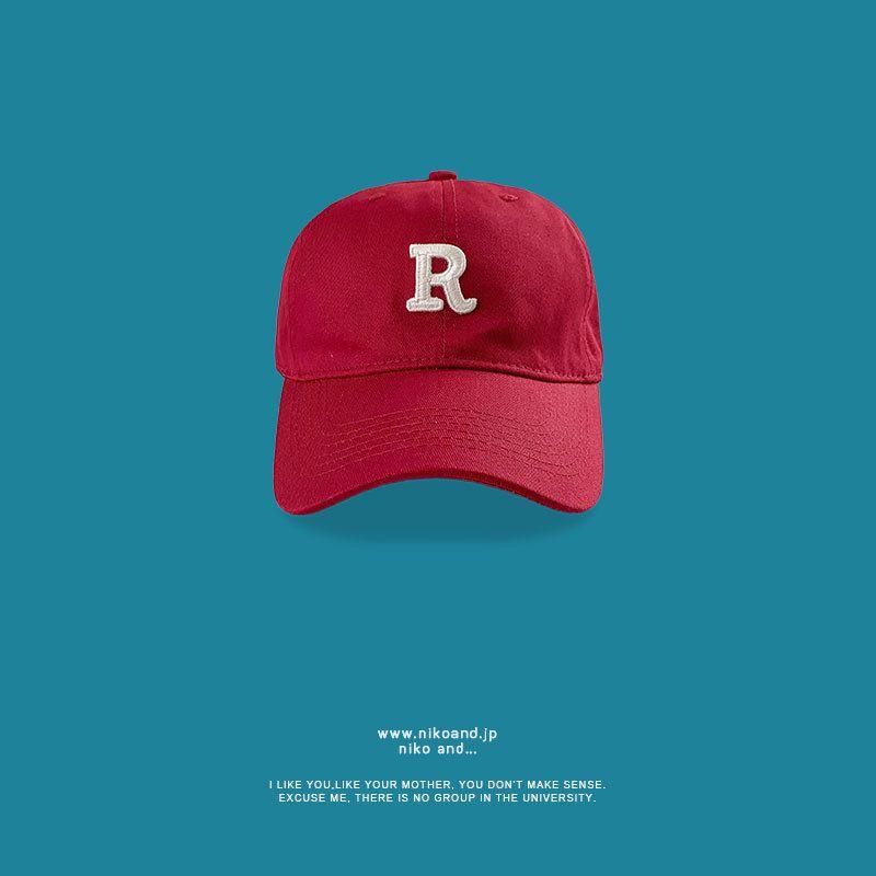 

Peaked Cap Easiest for Match R Letter Embroider Male Baseball Cap K-style Ins Simple and Stylish Personality Female Summer Hat Burgundy Adjustable
