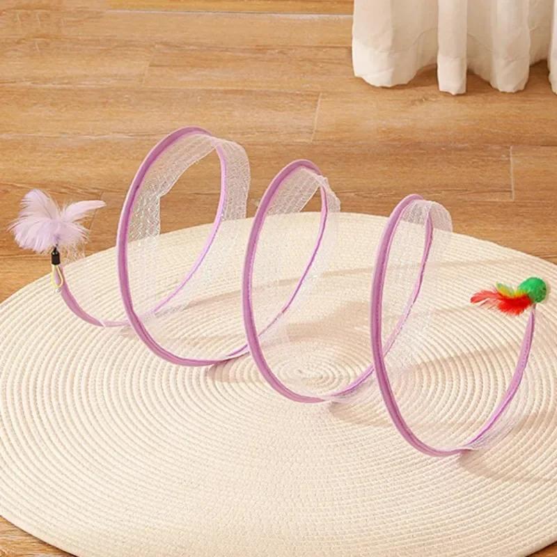 Cat Toy Feather Cat Tunnel Cats Toys Interactive S-shaped Channel Toys for Cats Playing Foldable Self Hi Tunnel Toy Pet Products