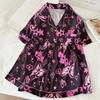 Sweet And Cool Girl Ice Silk Pajamas Women'S Summer Butterfly Print Short-Sleeved Loose Loungewear Set