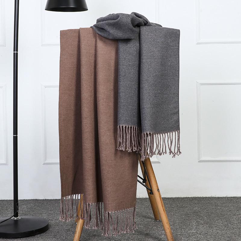 Double-Sided Women's Wool and Cashmere Scarf - Warm, Thickened Shawl for Autumn/Winter